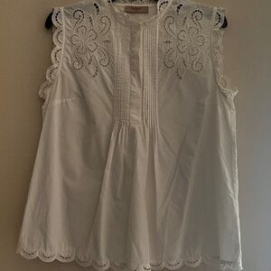 Twinset Milano White Cotton Eyelet Trimmed Blouse